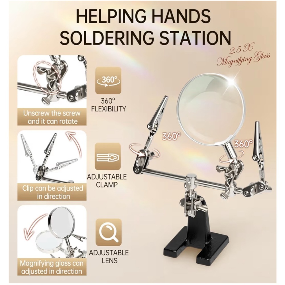 🔥5 FOR $25🔥 AORAEM Helping Hands Magnifier with Dual Adjustable Alligator Clips - Picture 4 of 13